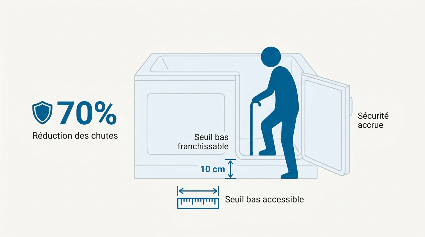 Baignoire à porte sécurisée avec siège ergonomique pour senior