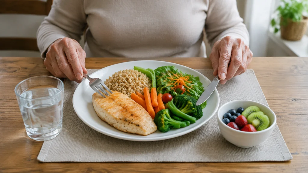 Illustration éditoriale pour l’article « Exemple de menus équilibrés pour personnes âgées »