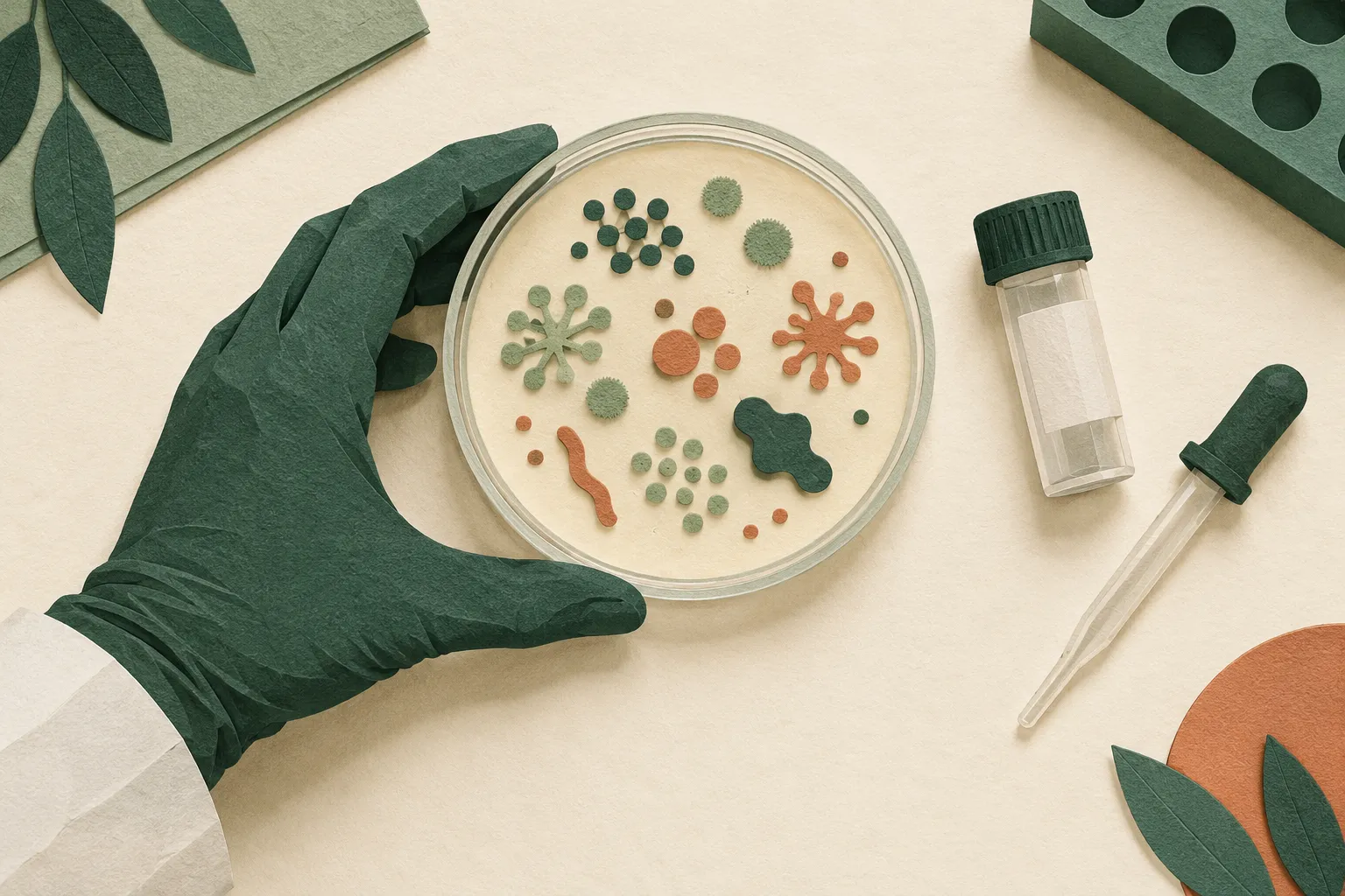 Illustration éditoriale évoquant une culture microbienne en laboratoire.