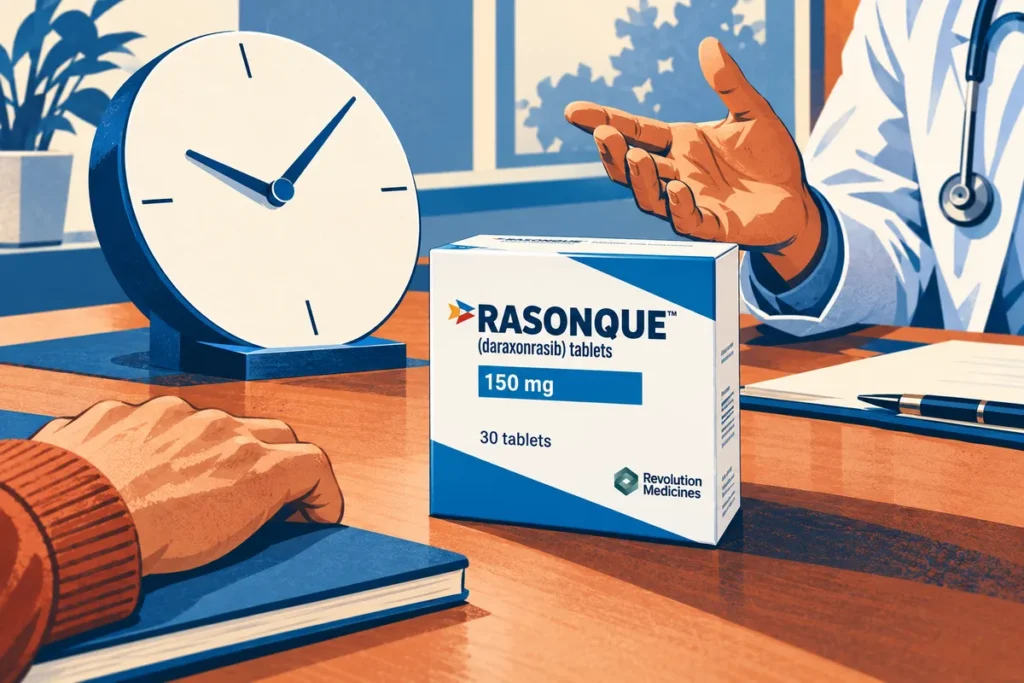 Illustration du temps clinique avec une boîte américaine de Rasonque sur une table de consultation.