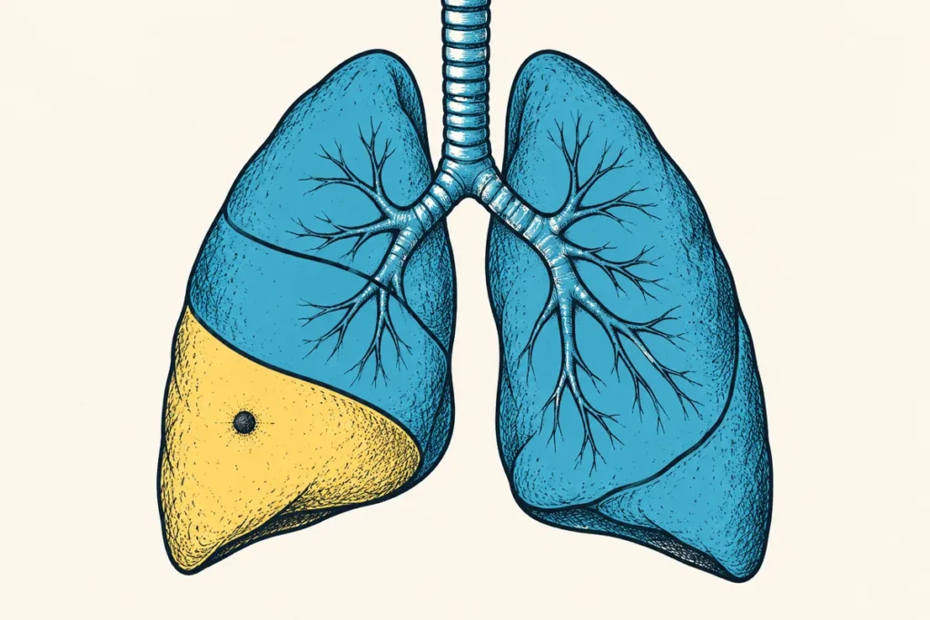 Illustration de poumons avec un lobe mis en évidence.
