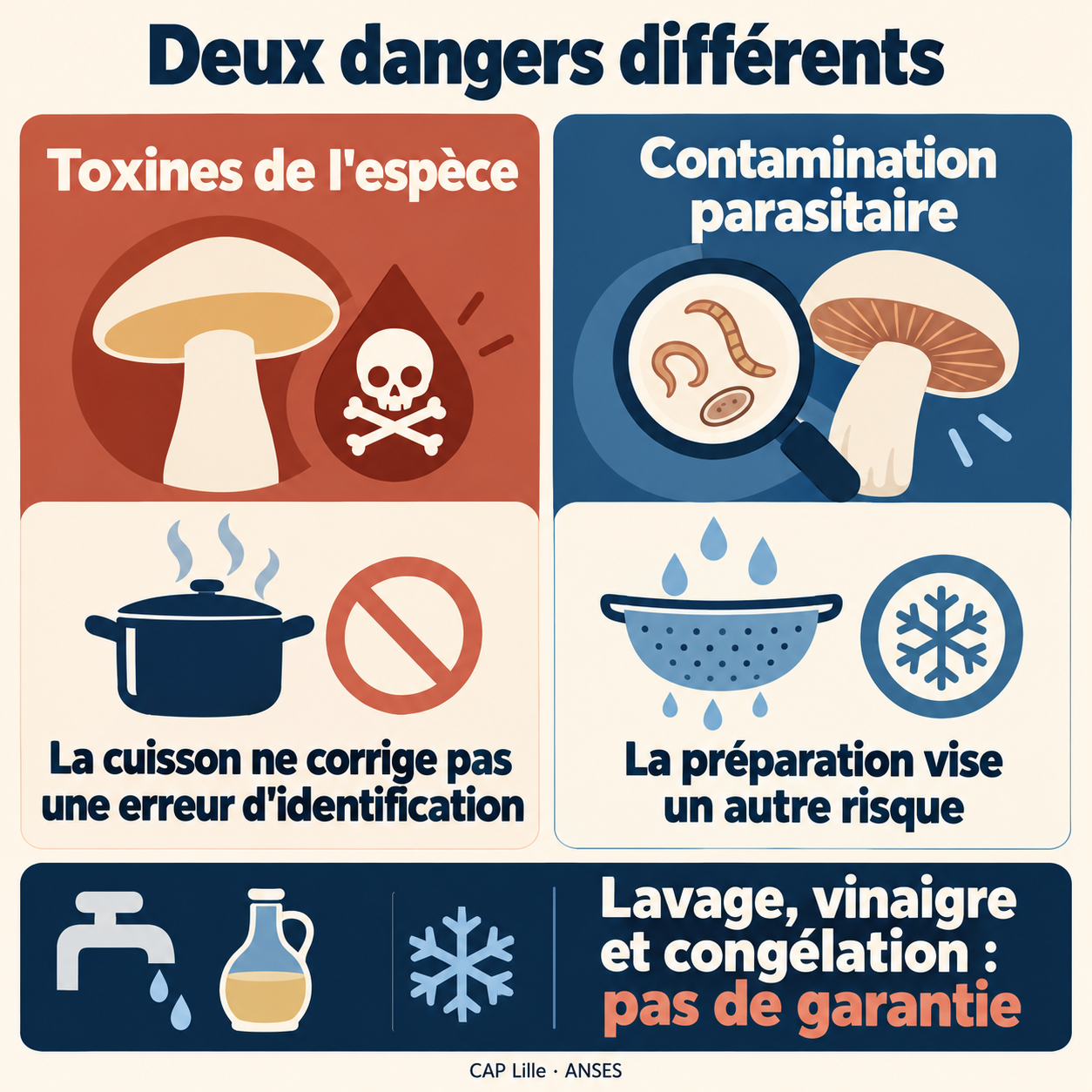 Deux mécanismes distincts : toxines propres à une espèce et contamination parasitaire extérieure.