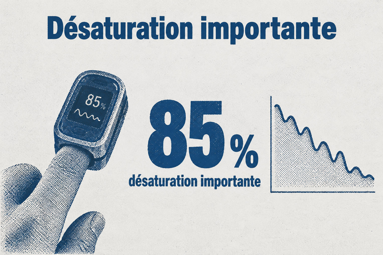 Une SpO₂ de 85 % correspond à une désaturation importante.