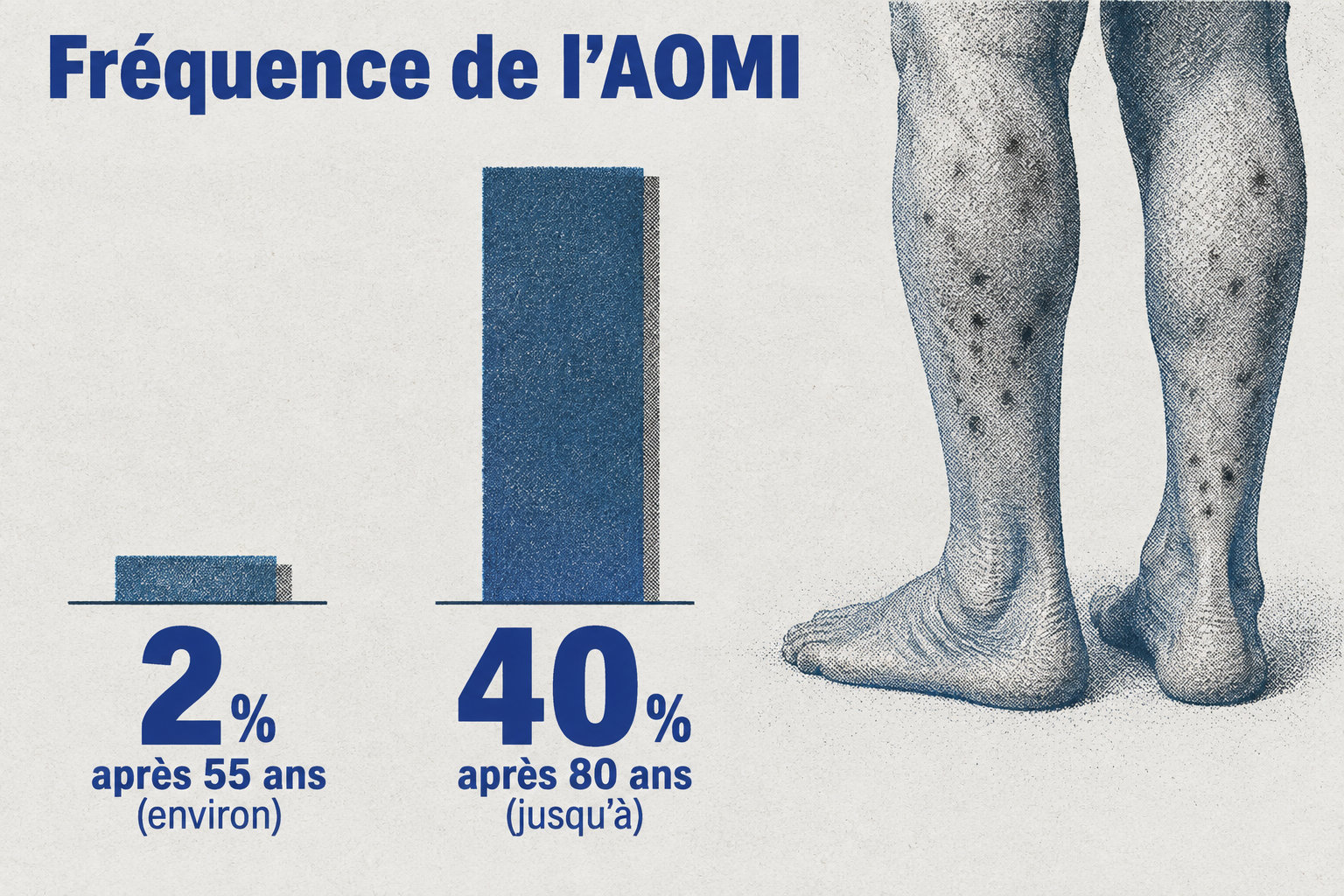 La fréquence de l’AOMI est d’environ 2 % après 55 ans et peut atteindre 40 % après 80 ans.